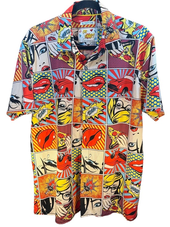 Oh Snap Other - Oh Snap Drill Clothing Mens Size L Colorful Comic Cartoon Preworn Button Front